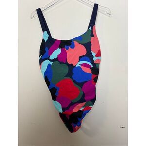 Athleta Navy One-Piece Swimsuit with Multicolor Floral Print